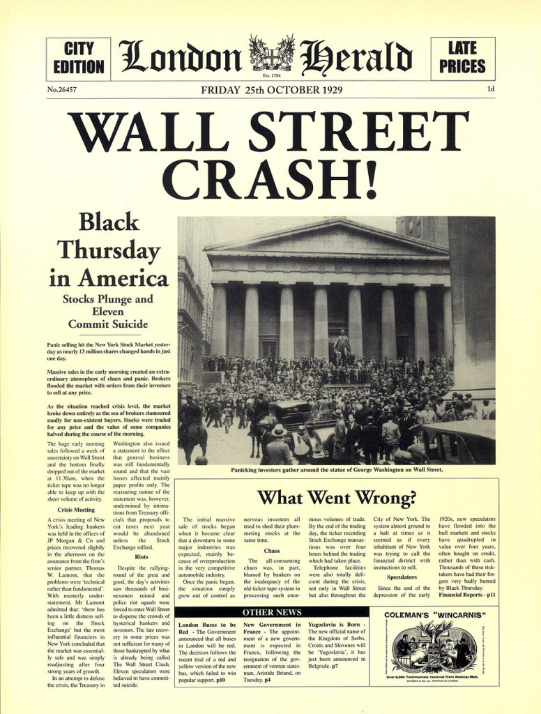 ウォール街大暴落新聞